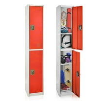 AdirOffice Large School Locker with 2 Doors 2 Hooks Storage Locker for Garage Storage - Office Storage Lockers (2 Door, Red)