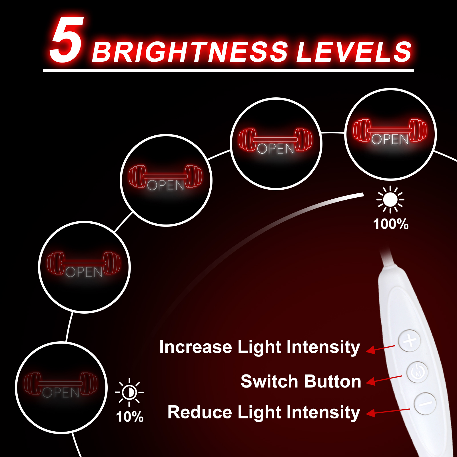 Red Gym Fitness Open Neon Sign, Gym open Led Sign, Weightlifting Led Light, Barbell Neon Light, gym Open Wall Art Decor, House Wall Signs Decor for Business Window Open Signs, Fitness Club Decor
