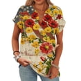 thumbnail image 3 of Iaqnaocc American Flag Tops for Women 4th Of July Short Sleeve Button Henley V-Neck Independence Day American Flag Floral Print Tops Retro Summer Festival Tee Tops Yellow XL, 3 of 4