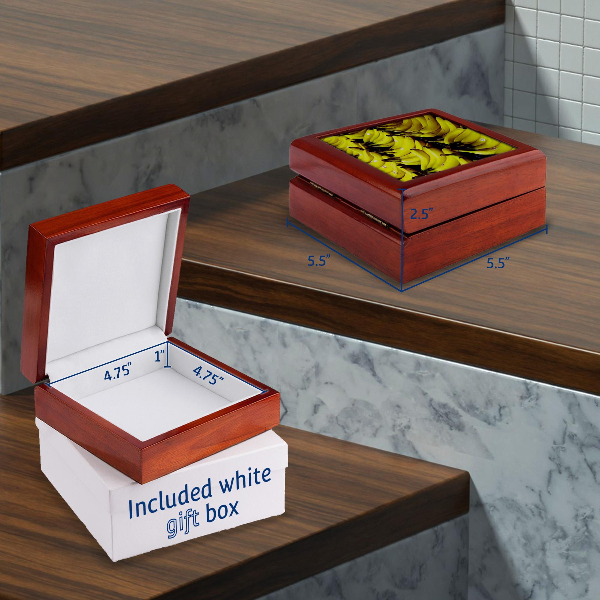 3dRose, Rows of Yellow Bananas, Jewelry Box 5.5x5.5 inch with 4 inch tile