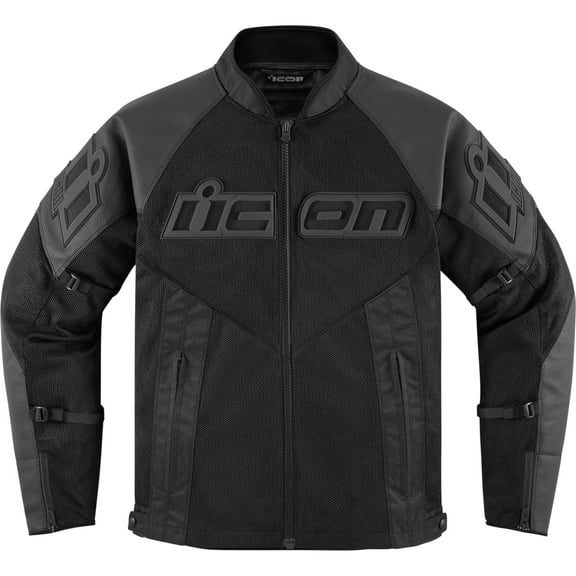 Icon Mesh AF CE Mens Leather Motorcycle Jacket Black XL