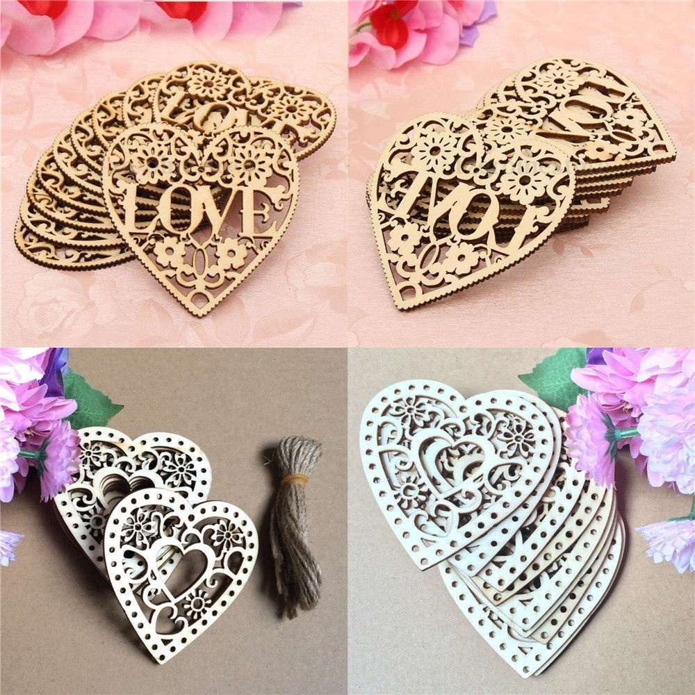 NEW 10pc Love Heart Wood Embellishments Rustic Christmas Tree Hanging