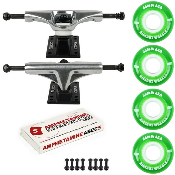 Skateboard Package 5.25 (8.25") Silver Trucks 55mm 83A Green Cruiser Wheels Abec 5