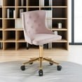 thumbnail image 5 of CQAOE Light Pink Velvet Armless Home Office Desk Chair with Gold Base/Wheels,Cute Vanity/Makeup Chair with Back for Bedroom, Upholstered Adjustable Rolling Swivel Nail Chair for Women/Girls, 5 of 11