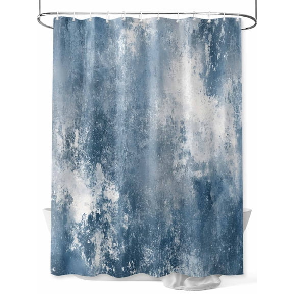 Blue Grey Shower Curtain Set, Waterproof Shower Curtains for Bathroom, Oil Painting Modern Abstract Washable Fabric Cloth Bath Curtain for Bathtub Decoration with Hooks 48x72 Inches