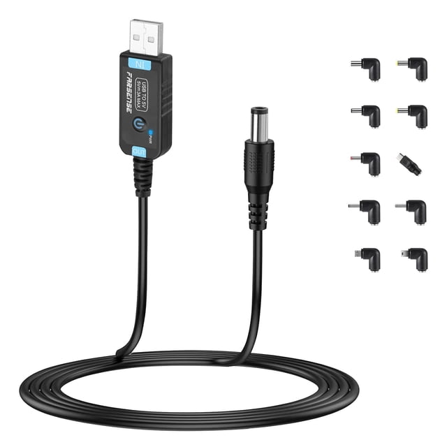 xianyou-USB vers DC 5V Cordon d'Alimentation, Prise Baril Universelle DC 5.5x2.1mm Câble de Charge (3 Pieds) avec 10 Embouts de Connecteur, Prise USB vers Baril Câble d'Alimentation 5V avec Interrupteur Marche/arrêt et Indicateur Led
