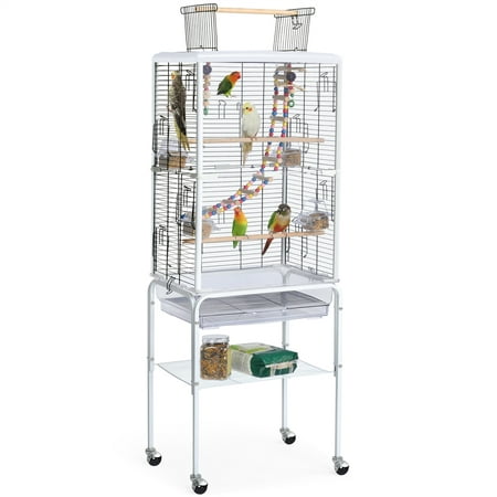 SMILE MART Metal Bird Cage with Stand Rolling Parrot Cage for Small Birds/Parakeets/Budgies/Cockatiels