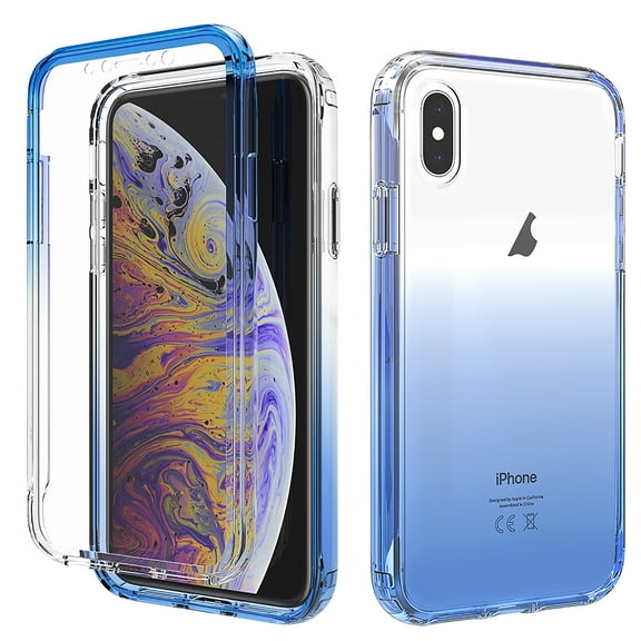 Feishell Gradient Clear Case for iPhone X/XS (6.1 inch),Dual Layer Hybrid 2-In-1 PC TPU Transparent Anti-Scratch Shockproof Lightweight Slim Phone Case for iPhone X/XS,Blue