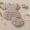thumbnail image 2 of IROINNID Toddler Girl's Stripe Printed Tops Ruffle Shorts Headbands 3PCS Outfits, 2 of 9