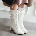 thumbnail image 2 of Shadoumai Women Lace Up Knee High Boot Platform Chunky Mid Heel Long Boots Shoes,Bow Knee High Boots Bowknot Heel Mid Calf Boots Fashion Student Casual Footwear, 2 of 6