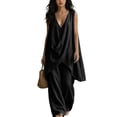 thumbnail image 6 of Two Piece Sets for Women Cotton Linen Vacation Travel Outfits Solid Color Sleeveless Stand Up Collar Temperament Topss and Loose Pants Set Summer Casual Fashion Outfits, 6 of 7