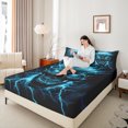 thumbnail image 4 of Manfei Boho Skull Skeleton Twin Sheet Sets, Halloween Twin Fitted Sheet, Black Blue Lightning Flat Sheet, Lightweight Room Decor 3 Pieces, 4 of 7