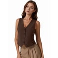 thumbnail image 2 of Vest Tops for Women, Knit V-Neck Sleeveless Button Down Vest Business Casual Outfits Dark Brown L, 2 of 9