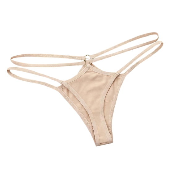 VONCOS Womens Seamless Thong Underwear Double Strap Low Rise Panties with Metal Ring Soft Stretchy No Show Lingerie Beige S-XL,Size M