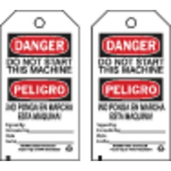 Brady Dangr Bilngual Tag,5 3/4in H,3in W,PK100 86635