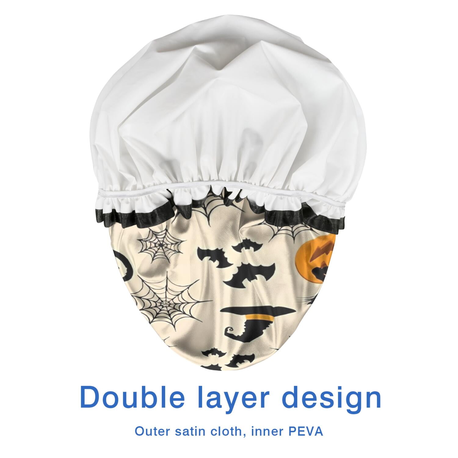 Shower Caps,Black Cat Pumpkin Halloween Pattern Waterproof Shower Cap for Women 4 Pieces,Double Reusable Hair Cover for Shower PEVA Elastic Stretch Hem