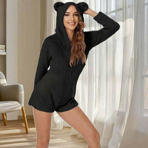 Ailaofu Women's Ultra Comfy Lounge Romper Onesie Pajamas Cute Ear Hood