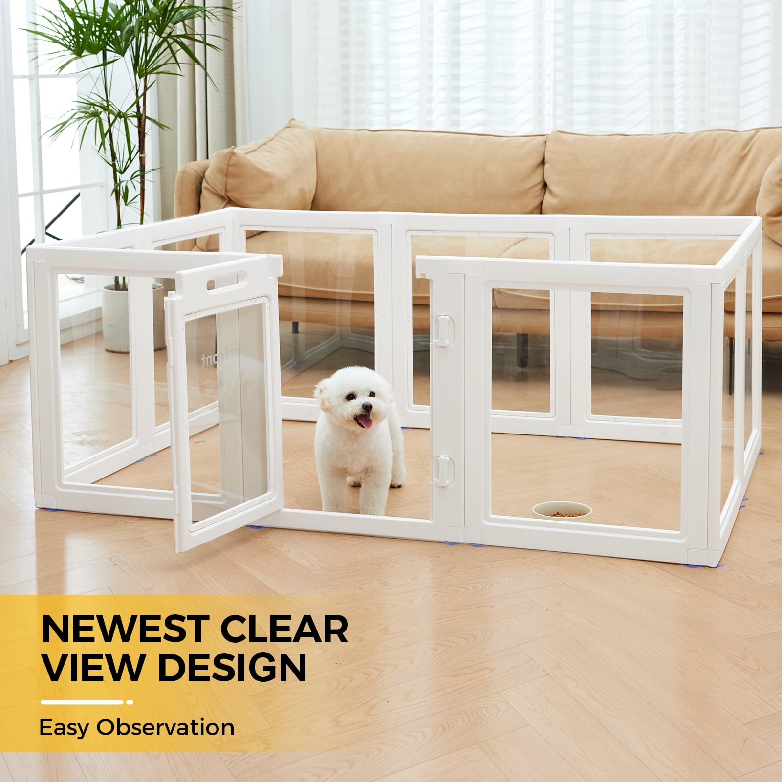 Everfront Clear Acrylic Plastic Dog Playpen Indoor,for Puppy Cat Rabbit Ferret Transparent Pet Pen,Easy Assemble Whelping Crate Kennel Cage Enclosure,Preferable for Puppies, Small & Medium Dogs
