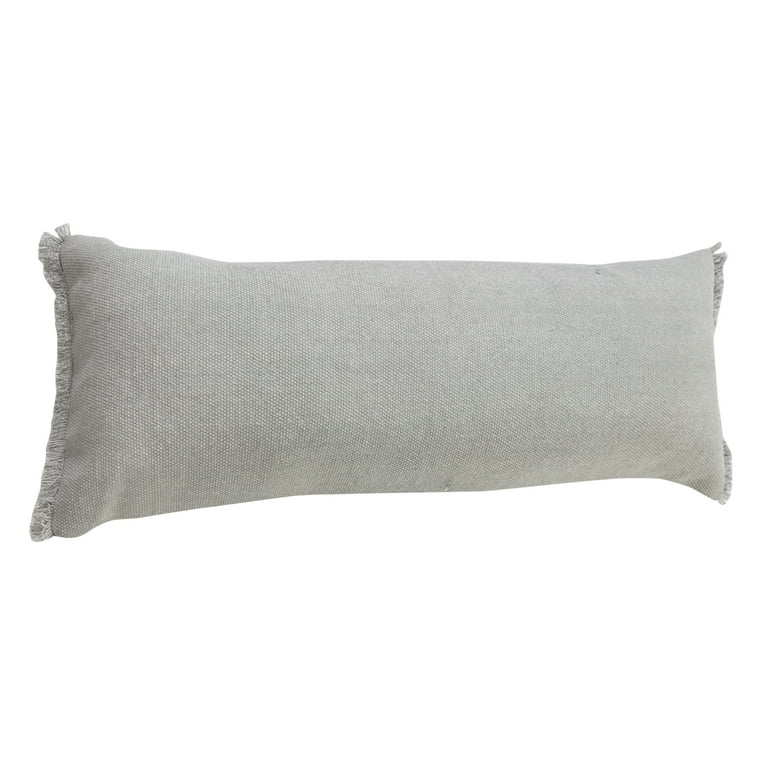 Extra Wide Sage Checked Fringe Indoor Outdoor Lumbar Pillow - World Market