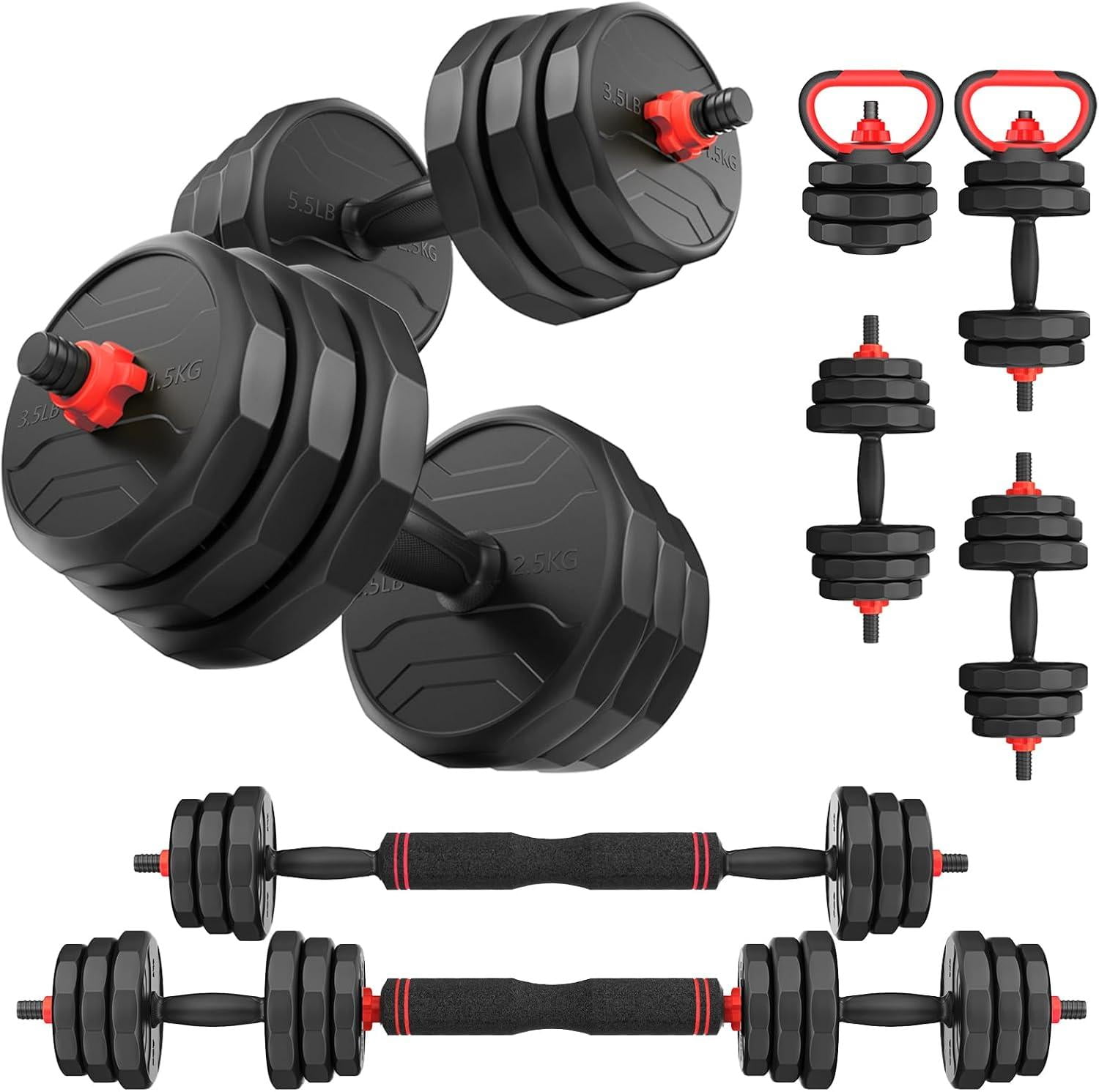 BalanceFrom 60LB 2-in-1 Portable Changeable Dumbbell, Barbell Set