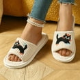 thumbnail image 6 of QINGFSAP Womens Cozy Plush Open Toe Slippers Embroidered Cat Design Non Skid Flat Sole Winter House Slippers, 6 of 9