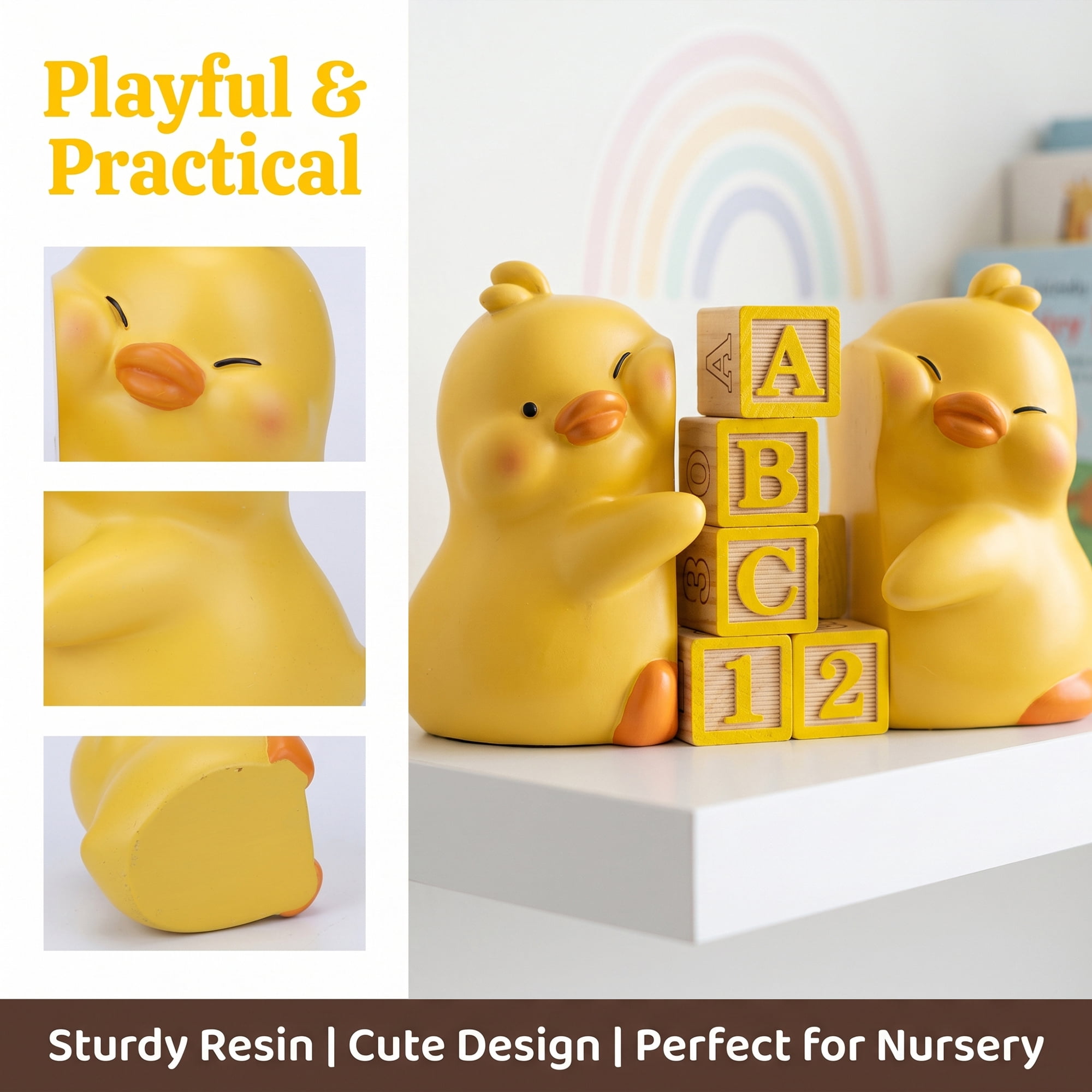 Unique Bargains 2Pcs Modern Resin Book Stoppers Book Ends Yellow 6.7*3.9*5.1inch
