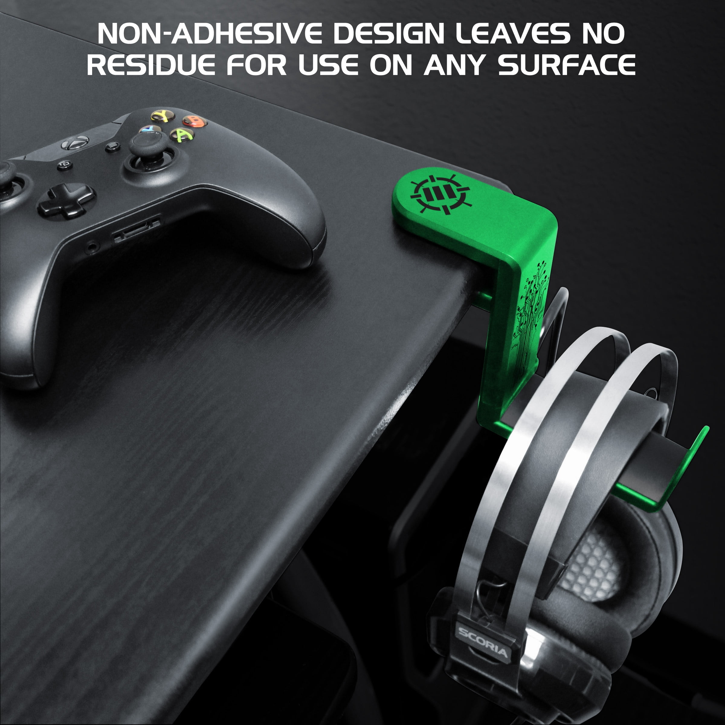 ENHANCE PC Gaming Headphone Holder Headset Hanger Mount - Headphones Stand with Adjustable 360 Rotating Arm , Under Desk Clamp On Design , Universal Fit , & Built In Cable Clip Organizer - Green