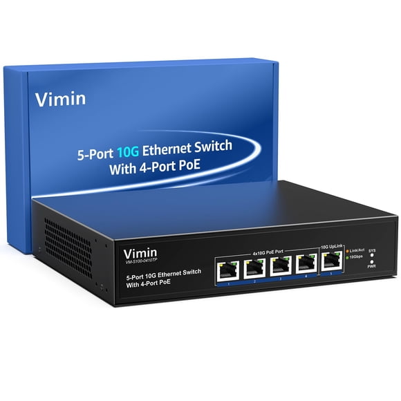 Conmutador Poe 10G De 4 Puertos No Administrado Con Puerto De Enlace Ascendente 10G Conmutador De Red Poe Vimin De 4 Puertos 10Gbe Negociación Automática Para Red Nas 10G Compatibilidad Con Ieee802.3A