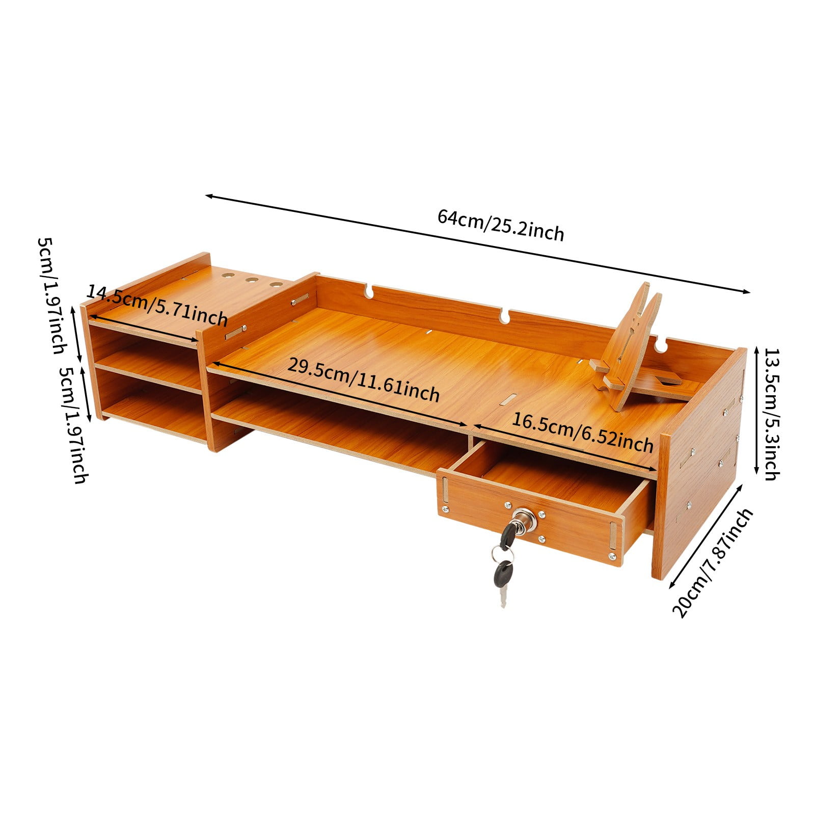 Wood Desk Organizer Stand W/Drawers Office Desktop Storage Monitor Holder Stand