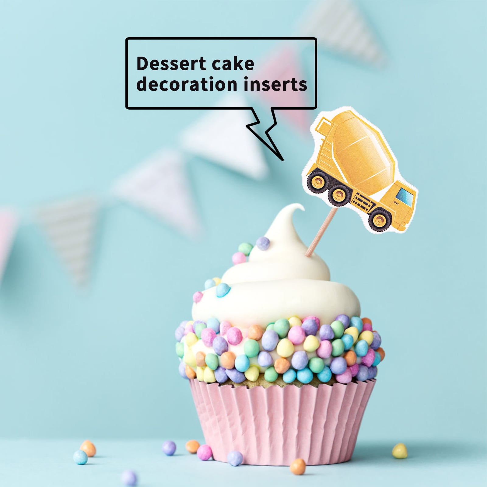 Toyvian 12pcs Cake Topper Excavator Tractor Cupcake Toppers Dump