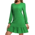 thumbnail image 7 of Cuteduck Women's Fall Casual Long Sleeve Dress Ribbed Round Neck Loose Boho Midi Ruffle Dress S-2XL, 7 of 7