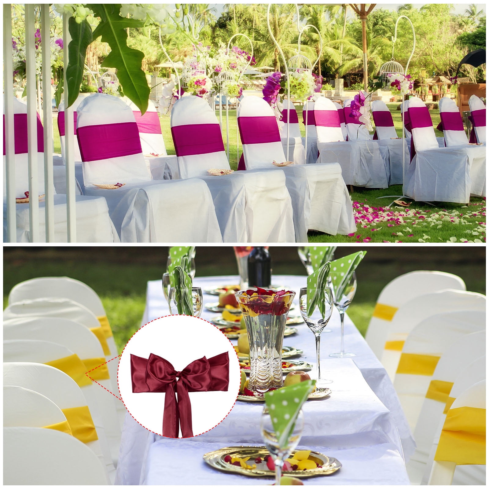 Unique Bargains Chair Sashes Banquet Chair Decorative Ties Bows Wedding Chair Cover Decor 10 Burgundy
