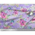 thumbnail image 3 of Soimoi Purple Rayon Fabric Leaves & Pink Floral Watercolor Print Fabric by The Yard 56 Inch Wide, 3 of 3