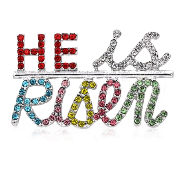 cocojewelry HE IS RISEN Easter Brooch Pin Multi Color Crystal Fashion Jewelry