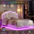 thumbnail image 6 of Hiphuta Queen Floating Bed Frame with Crown Storage Headboard, Velvet Upholstered Platform Bed with LED Lights & Charging Station, No Box Spring Needed, White, 6 of 7