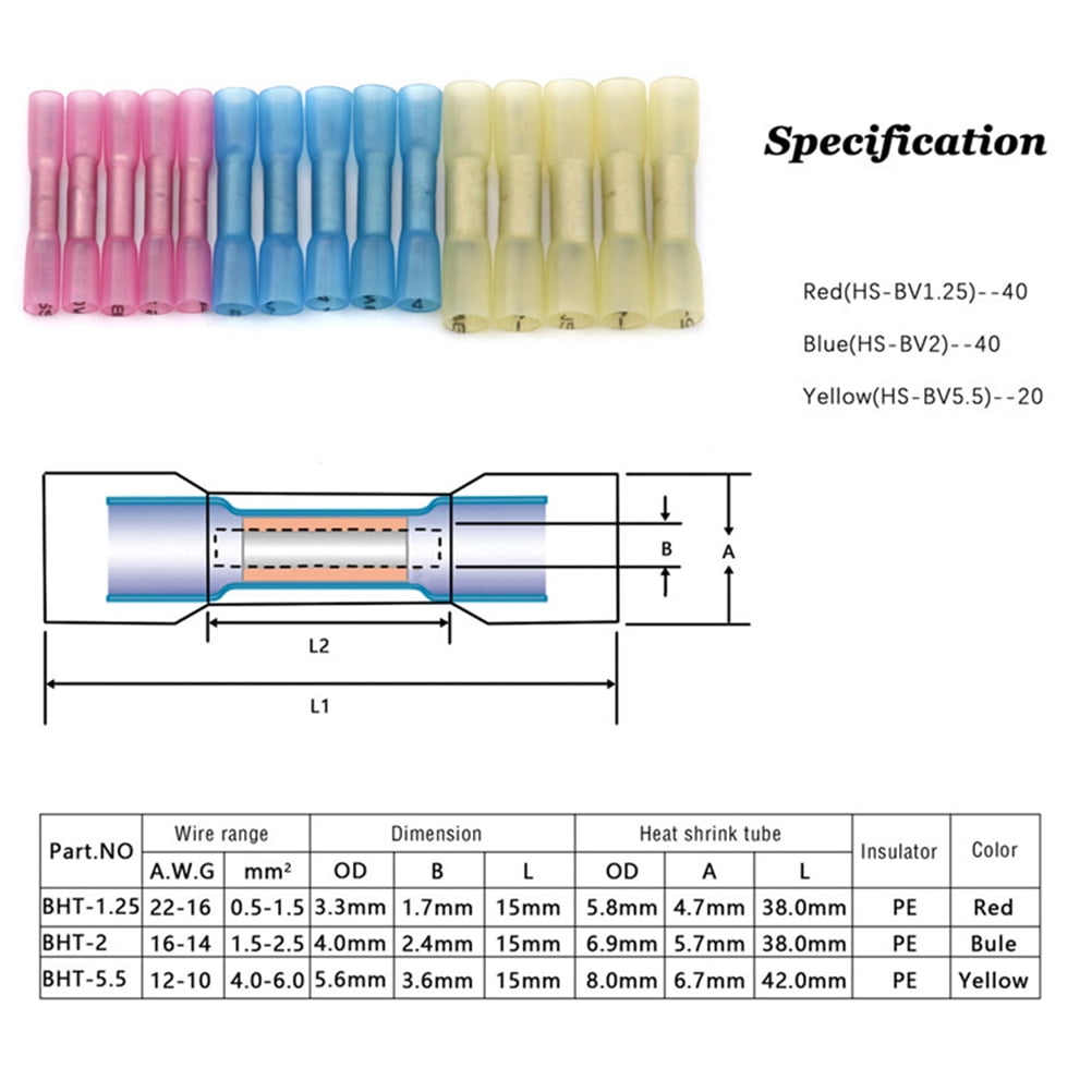 Waterproof Connector Resistant Connectors Wire Electrical Terminal Crimp Heat Shrink 100 Pcs