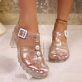 thumbnail image 3 of SCHUHLAND Women's Pearl Decoration Jelly Sandals, Waterproof Summer Gladiator Shoes with Med Square Heel and Ankle Strap, Size 36-40, 3 of 8