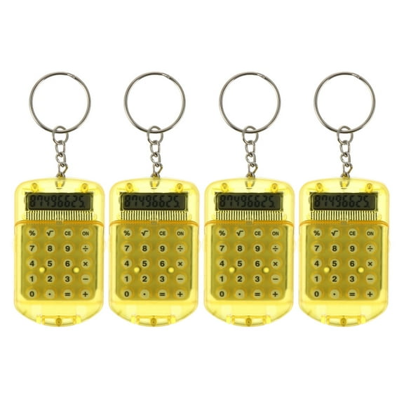 WORGEOUS  4 Pcs Electronic Keychain Calculator Portable Yellow Women's Student