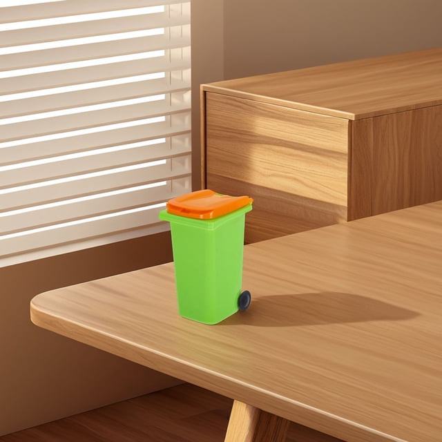 OFFIGAM Large Crayon Box Mini Trash Can With Lid Plastic Green Bucket With Orange Lid For Storage Cabinet 1Pcs Back to School
