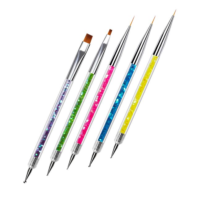 Herramientas Para Uñas Kit De Herramientas Para Puntear Y Pinceles Terminados, Herramienta De Revestimiento De Doble Propósito, Pinceles Para Decoración De Uñas Con Mangos Brillantes, 5 Piezas Eigraketly CE002455-00