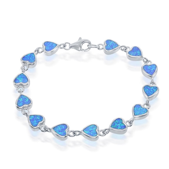 TheJewelryHut Designer Sterling Silver Small Blue Inlay Opal Hearts Link Bracelet