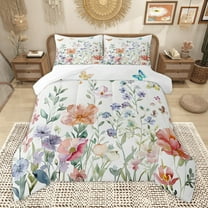 Manfei Floral Butterflies 3-Piece Full Size Comforter Sets for Female Girls,Spring Graden Bedding Comforter Set,Flowers Blossoms Lightweight Bedding Sets,Ultra Soft Home Decor