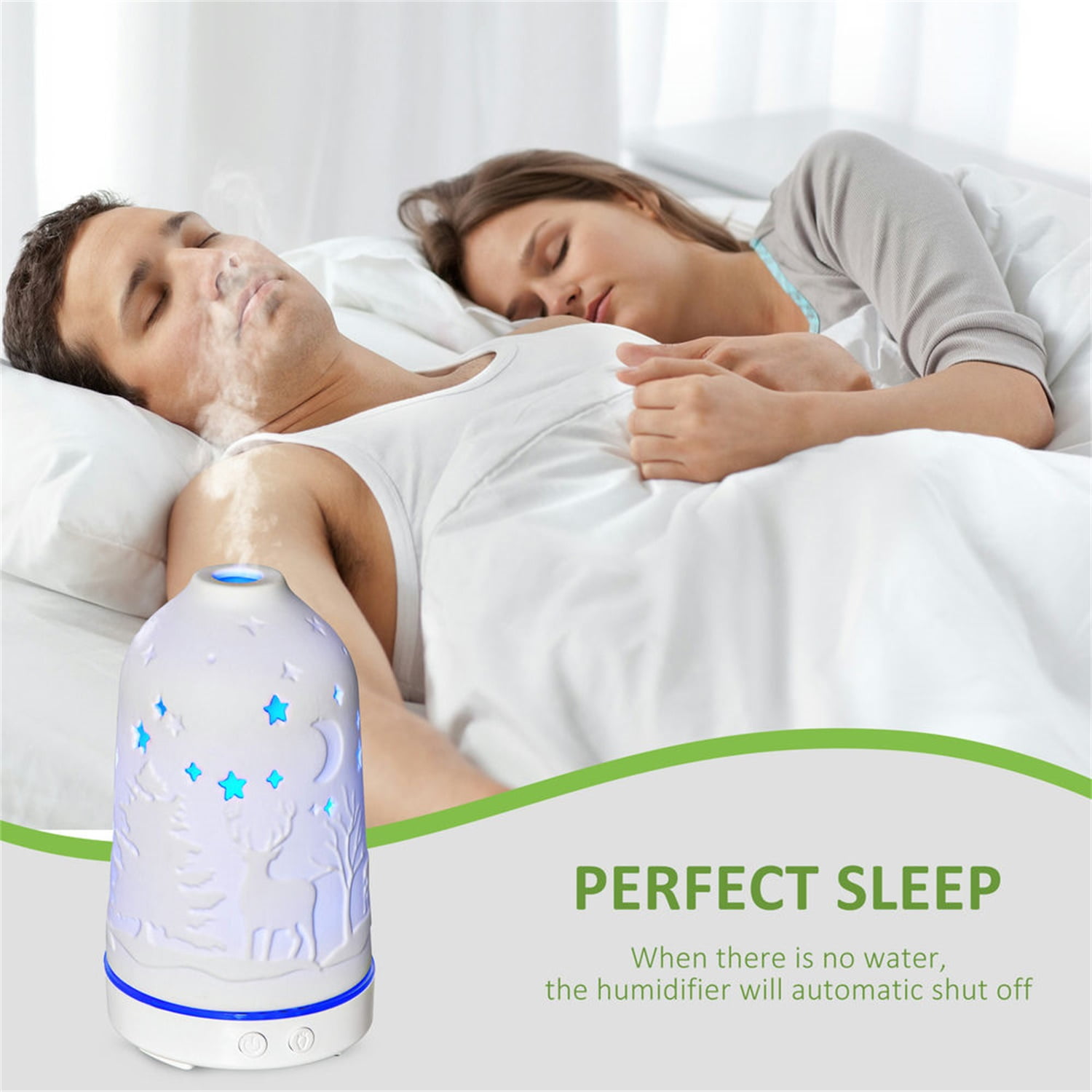 Hommoo Decorations,100ml Ultrasonic Aromatherapy Diffuser, Essential Oils Humidifier with Ceramic Cover, 7 Colors LED Lights, White