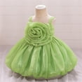 thumbnail image 4 of Moocorvic Baby Girls Sleeveless Dress, Summer Pure Color Off Shoulder Tulle Baptism Gown with Big Bow, Flower Girl Party Outfit 18-24 Months,Green, 4 of 9