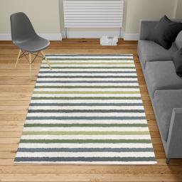 Striped Turkish Area Rug, Geometric Colorful Tone Brush Style Lines Grunge Retro Digital Print, Soft Carpet for Living Room Decor with Distressed Look, 4' X 5.7', Peacock Green, by Ambesonne