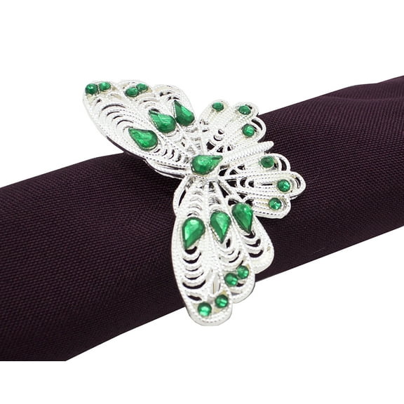 Fennco Styles Jeweled Design Metal Napkin Ring - Set of 4 (Butterfly Green)