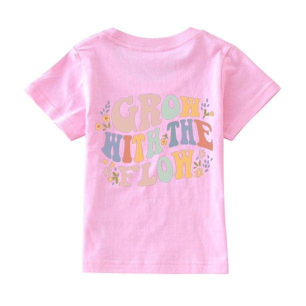 Blusa Casual Gibobby para Niñas Camiseta de manga corta con estampado de letras Rosa 12-24 Meses