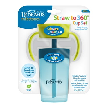 Dr. Brown's Milestones Straw-to-360 Convertible Toddler Cup Set, Blue/Green, 10 oz, 9m , 1 Pack