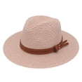 thumbnail image 5 of Women's Straw Panama Hat, UPF 50+ Wide Brim Foldable Summer Sun Hat, Lightweight Breathable Beach Travel Cap with Denim Rope for Wedding Party Daily Wear Light Pink, 5 of 5