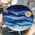 thumbnail image 3 of Blue Round Fitted Table Cover Gradient Ripple Abstract Waterproof Table Cloth with Elastic Edge Wipeable Tablecloth for Picnic Camping Party Fits 36"-44" Diameter, 3 of 8